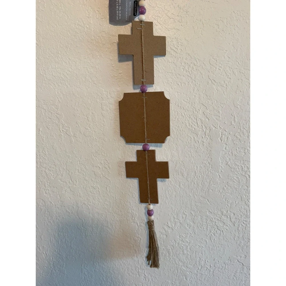 Special Moments Floral Pray Cross Wall Decor Lavender Pink Wood Bead Tassel 23in